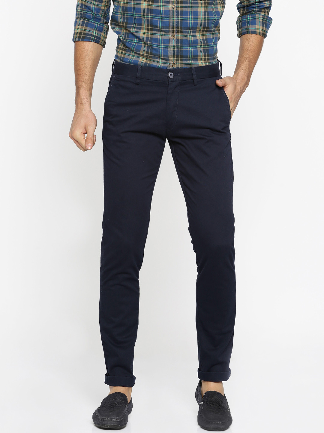 Buy U.S. Polo Assn. Men Navy Blue Slim Fit Solid Chinos - Trousers for ...