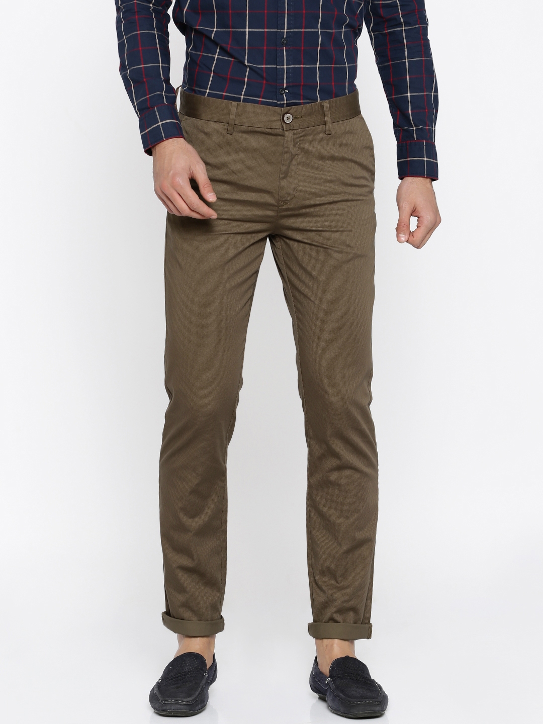 Buy U.S. Polo Assn. Men Brown Comfort Slim Fit Printed Regular Trousers ...