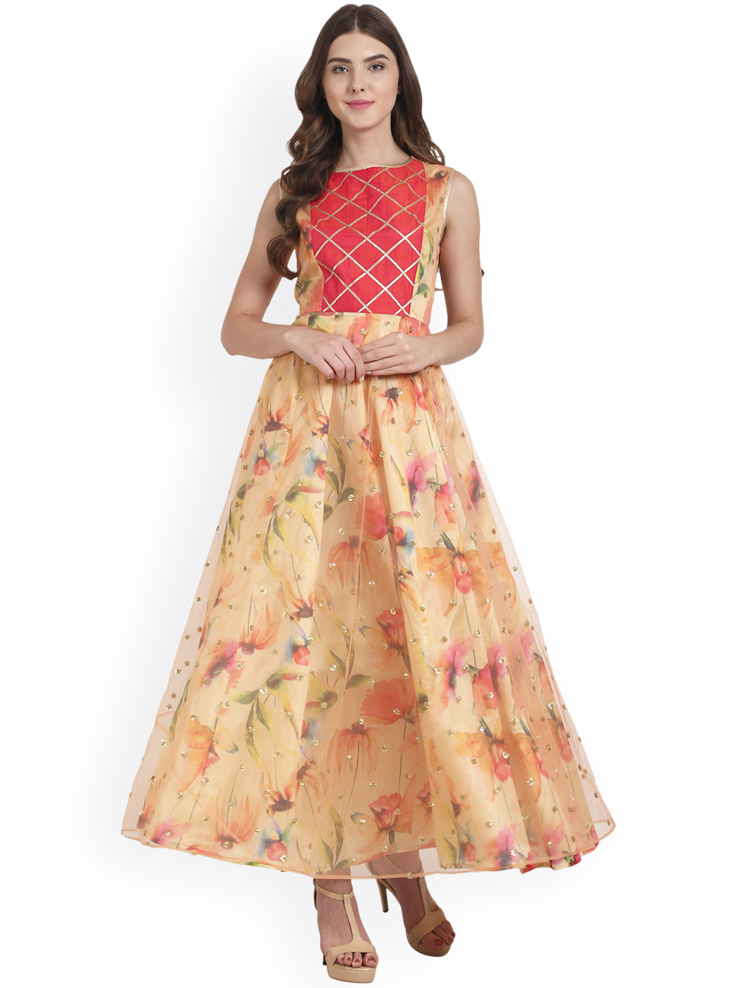 Women's Yellow Printed Anarkali Kurta-GW-3245-13-Yellow main image 0