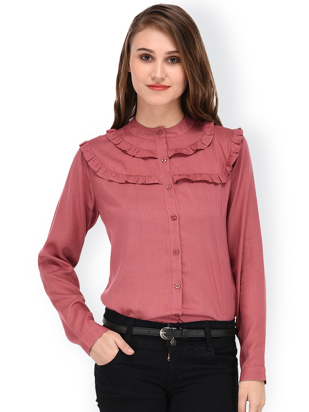 Buy PURYS Women Pink Smart Regular Fit Solid Casual Shirt - Shirts for ...