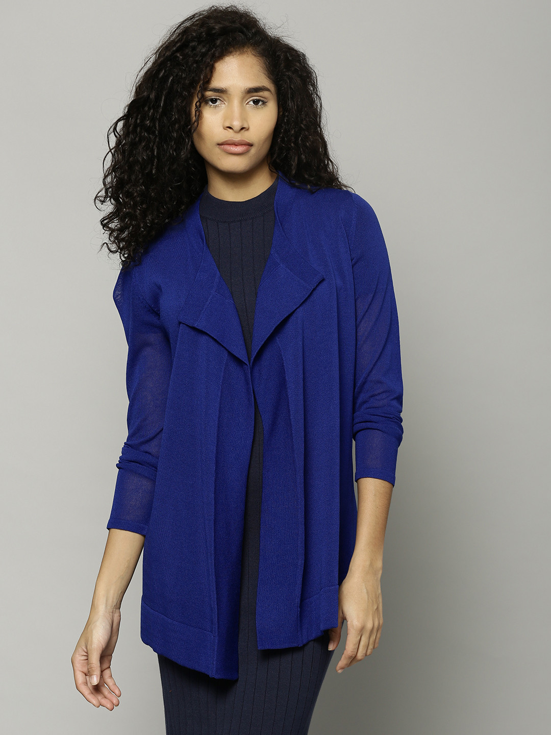 Buy Marks & Spencer Women Blue Solid Front Open Sweaters for Women