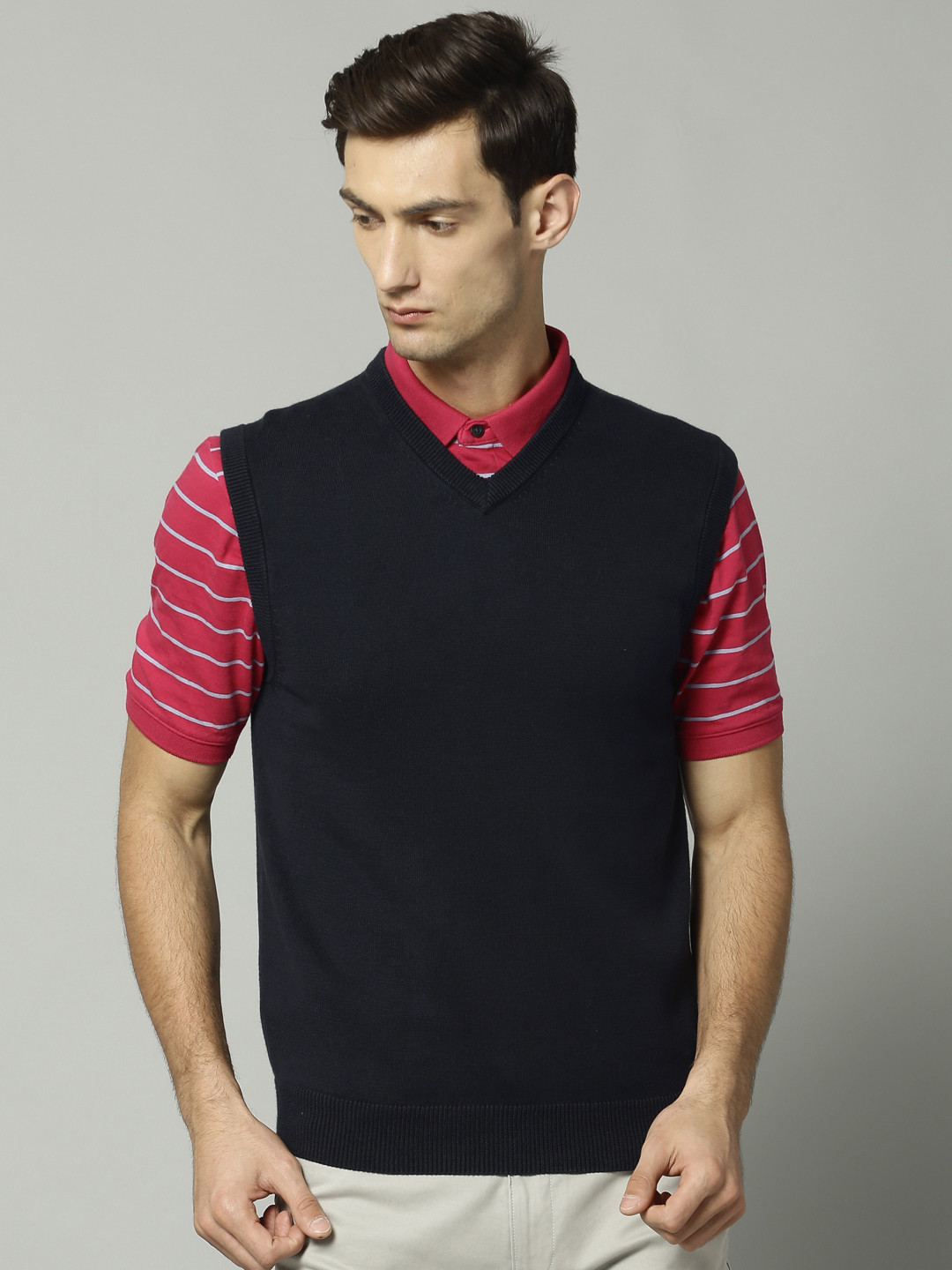 Buy Marks & Spencer Men Navy Solid Sweater Vest Sweaters for Men