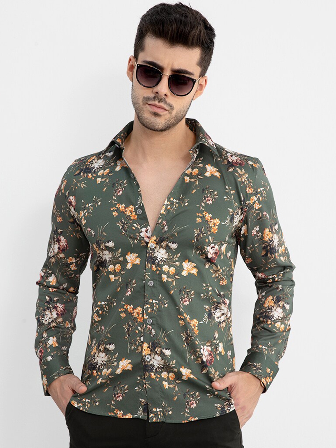 Buy Snitch Men Olive Green Slim Fit Floral Printed Casual Shirt Shirts For Men 21257840 Myntra