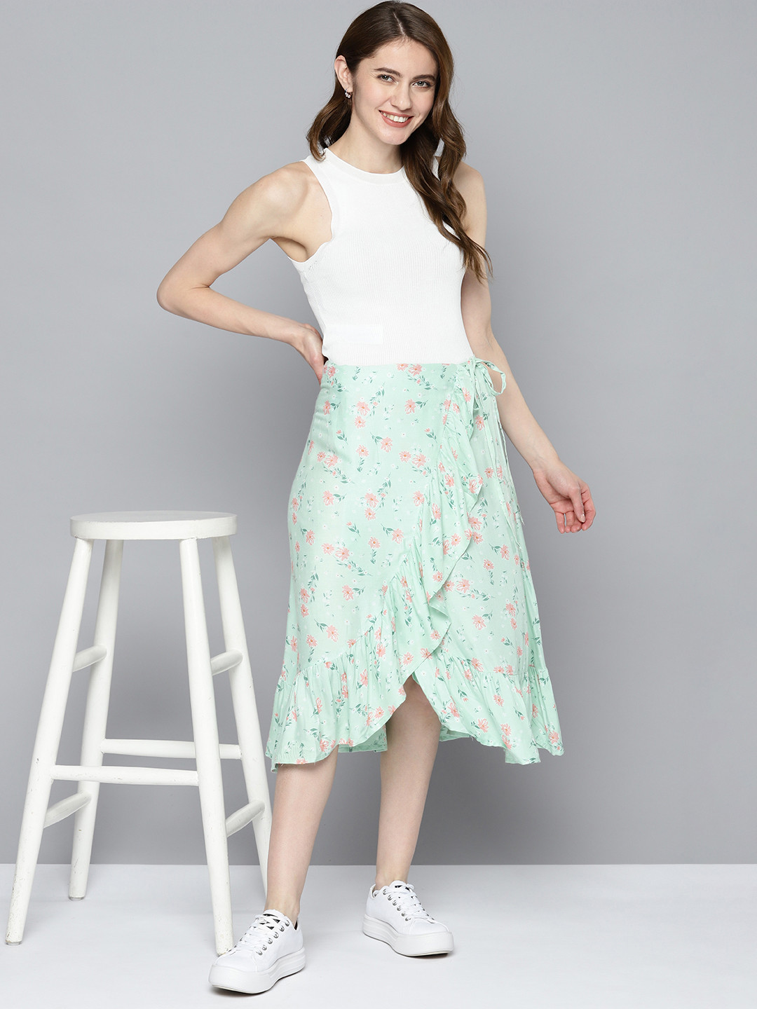 Buy Mast & Harbour Floral Printed Tulip Hem Ruffles Detailed Wrap Midi