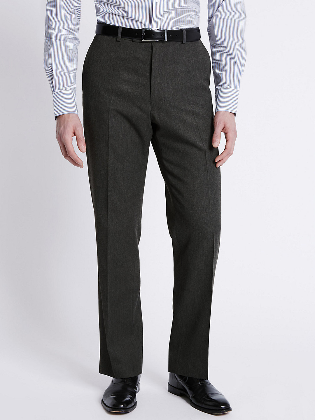 Buy Marks & Spencer Men Charcoal Grey Regular Fit Solid Formal Trousers ...
