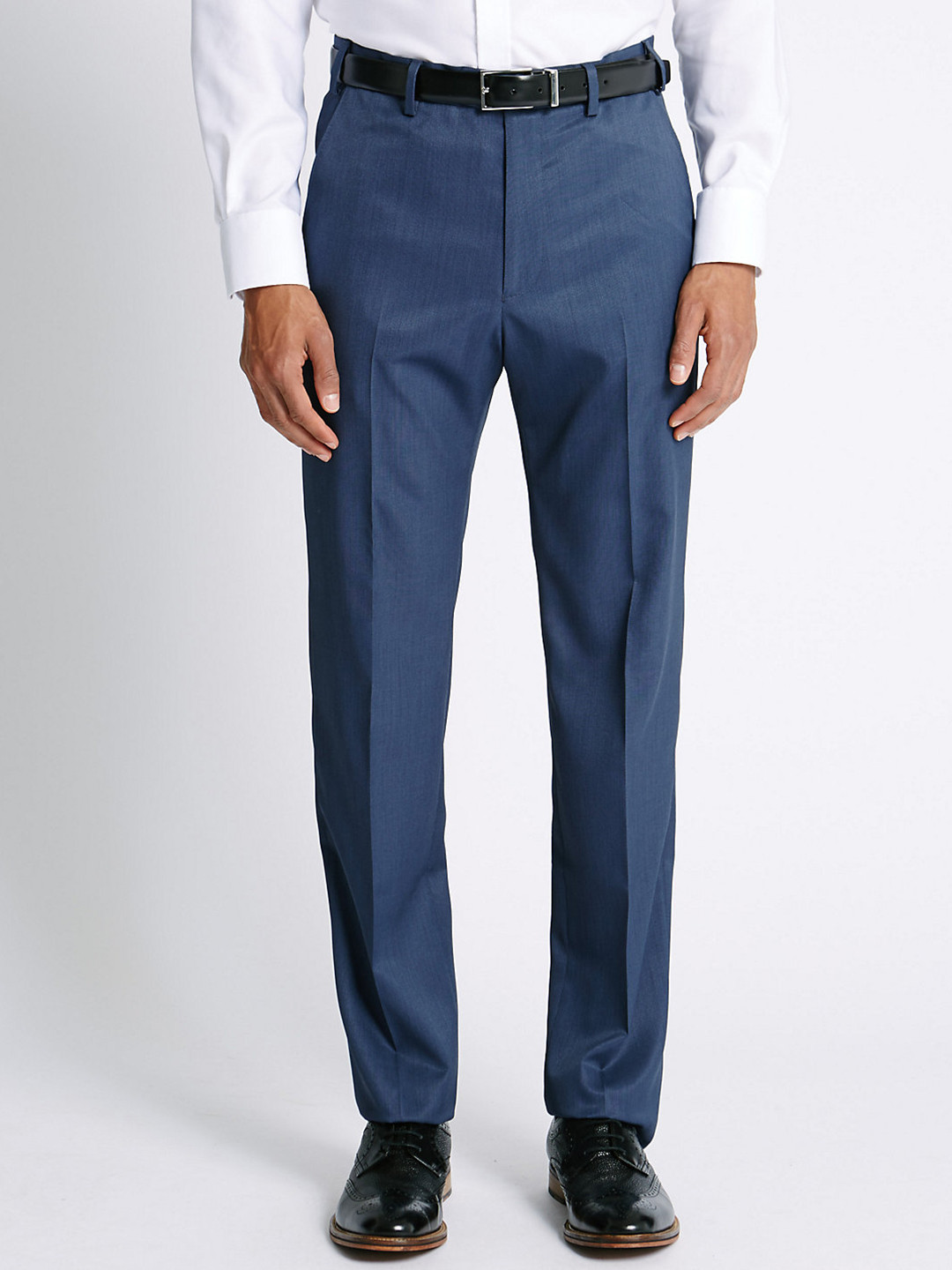 Buy Marks & Spencer Men Blue Solid Formal Trousers Trousers for Men