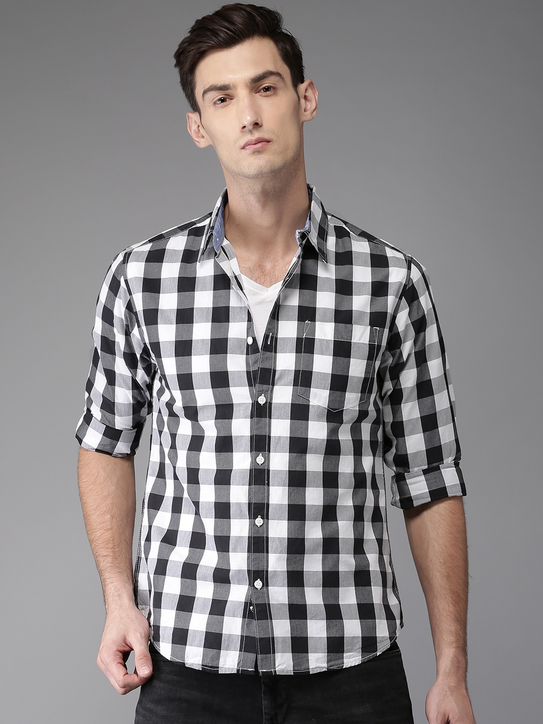 Buy Moda Rapido Men Black & White Regular Fit Checked Casual Shirt ...