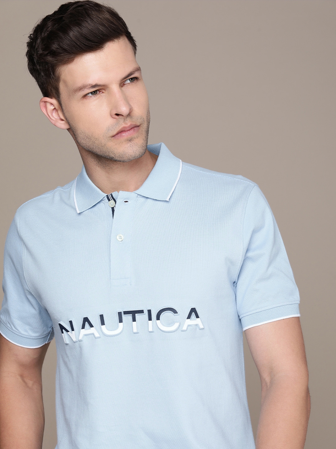 Buy Nautica Brand Logo Printed Polo Collar Pure Cotton T Shirt ...