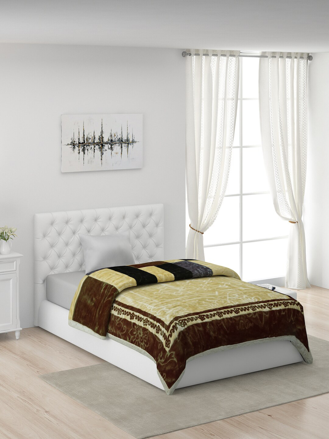 Buy Monte Carlo Yellow & White Striped Mild Winter 600 GSM Single Bed