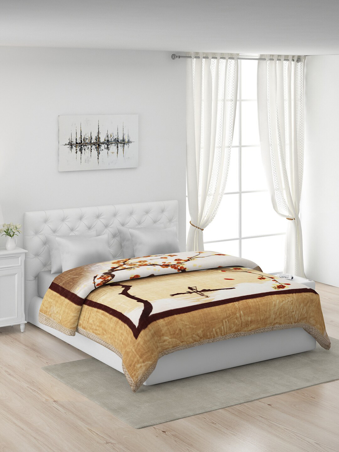 Buy Monte Carlo Beige & White Heavy Winter 600 GSM Double Bed Blanket