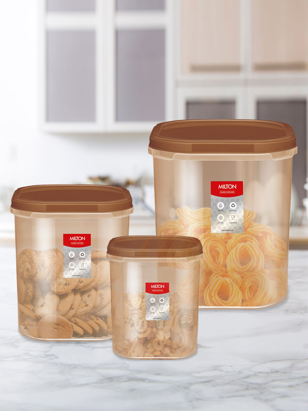 Buy Milton Quadra Brown 3 Pieces Air Tight Storage Containers 2 L 3 L