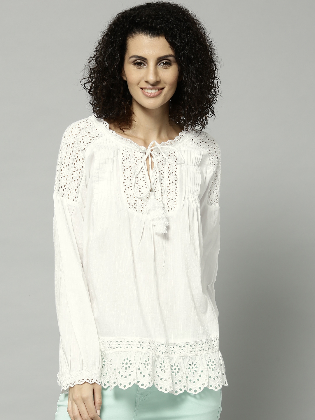 Buy Marks & Spencer Women White Schiffli Embroidered A Line Top - Tops ...