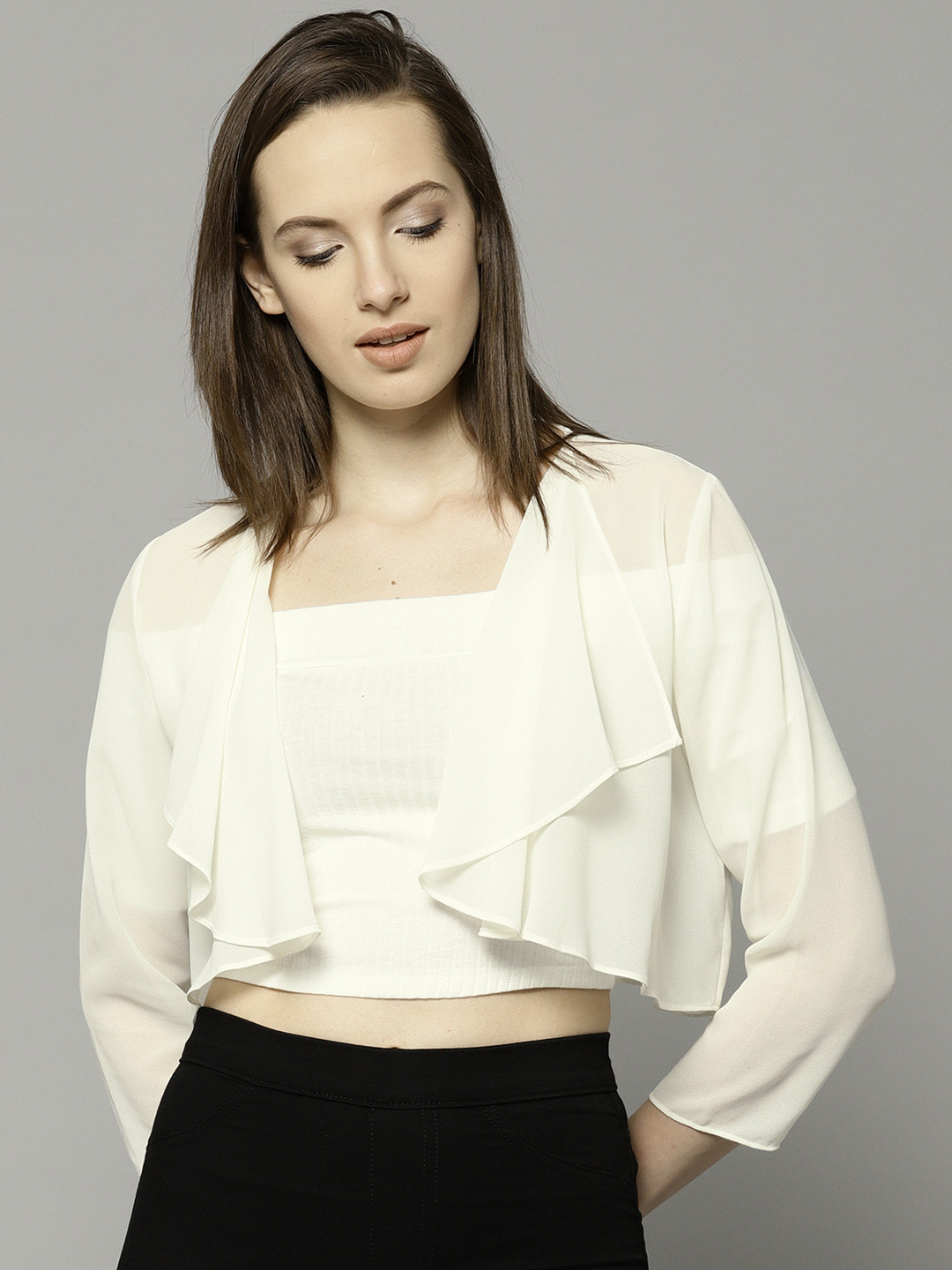 Buy Marks & Spencer Cream Coloured Solid Open Front Shrug Shrug for