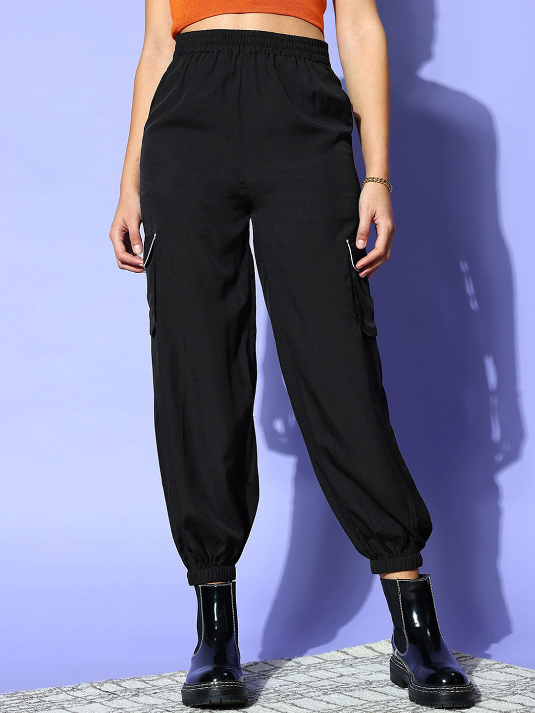 Women Relaxed Loose Fit Easy Wash Joggers Trousers