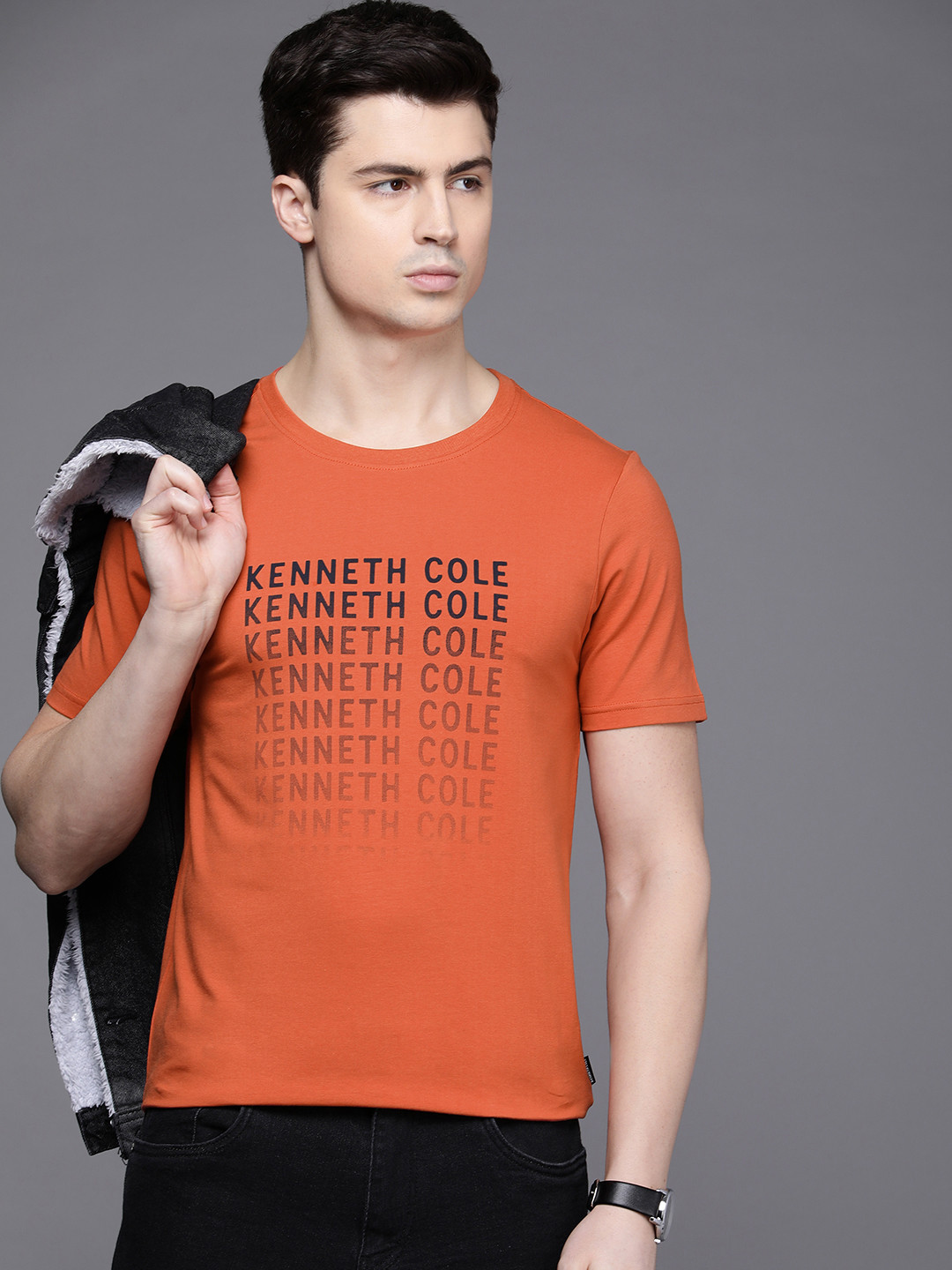 T-shirt Kenneth Cole Homme - Noir Imprimé Logo - Taille XL Slim Fit - Neuf Avec étiquettes
