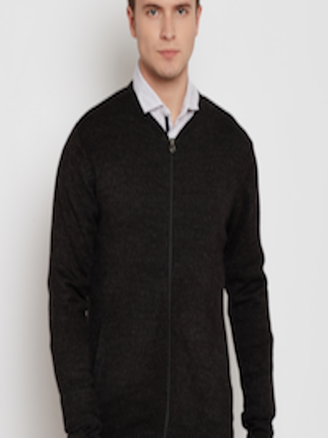 Buy Peter England Casuals Men Charcoal Grey Solid Cardigan - Sweaters ...