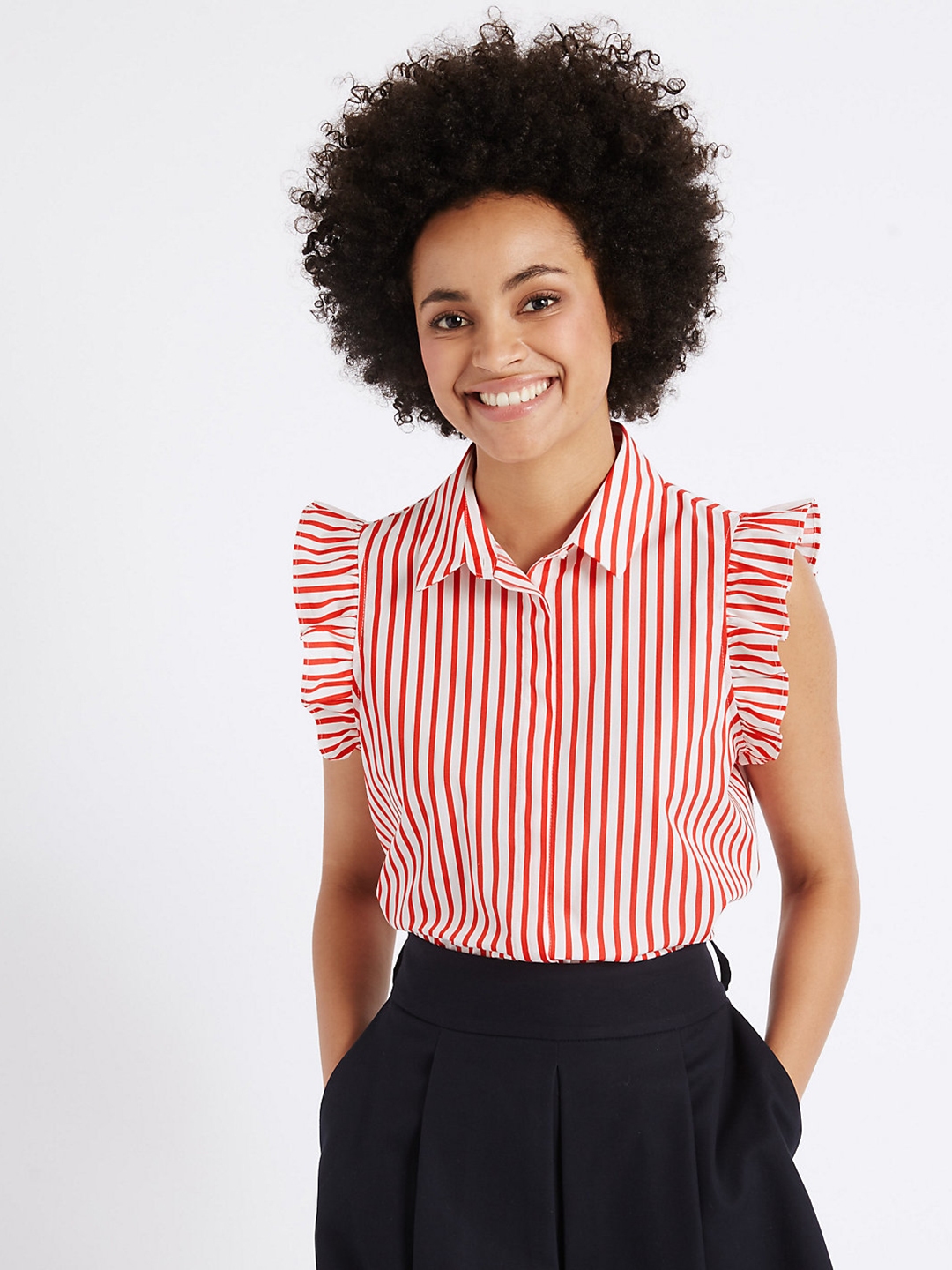 Buy Marks & Spencer Women White & Red Striped Casual Shirt - Shirts for 
