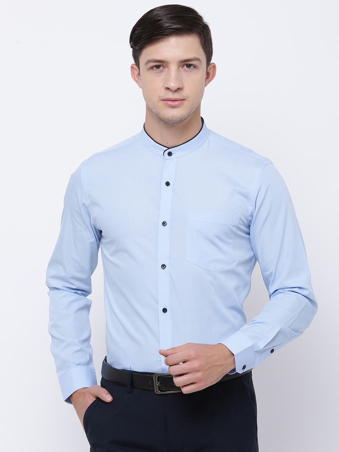Buy Black Coffee Men Blue Slim Fit Solid Formal Shirt - Shirts for Men ...