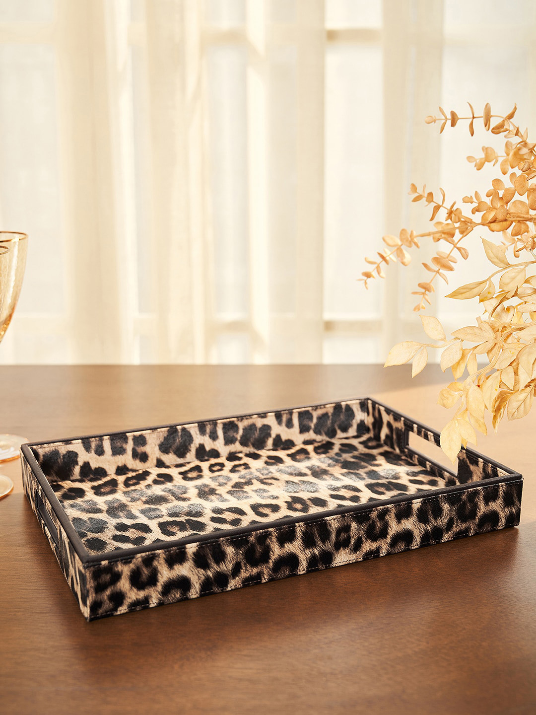 Buy Pure Home And Living Brown & Cream Leopard Print Rectangle Tray