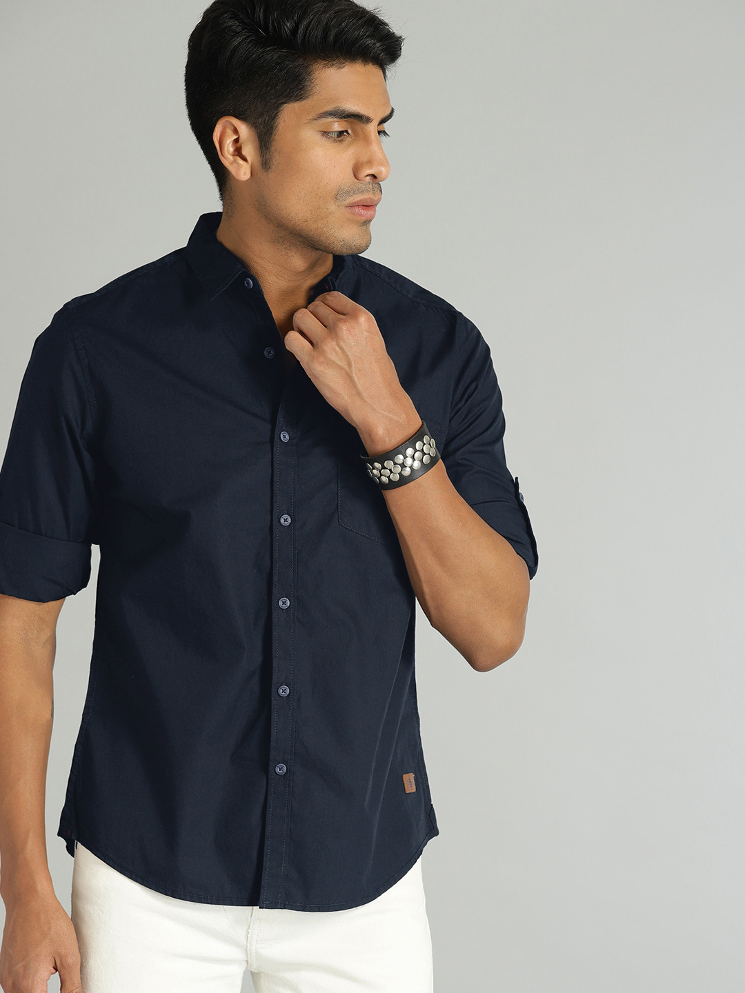 Men’s Navy Blue Cotton Casual Shirt main image 1