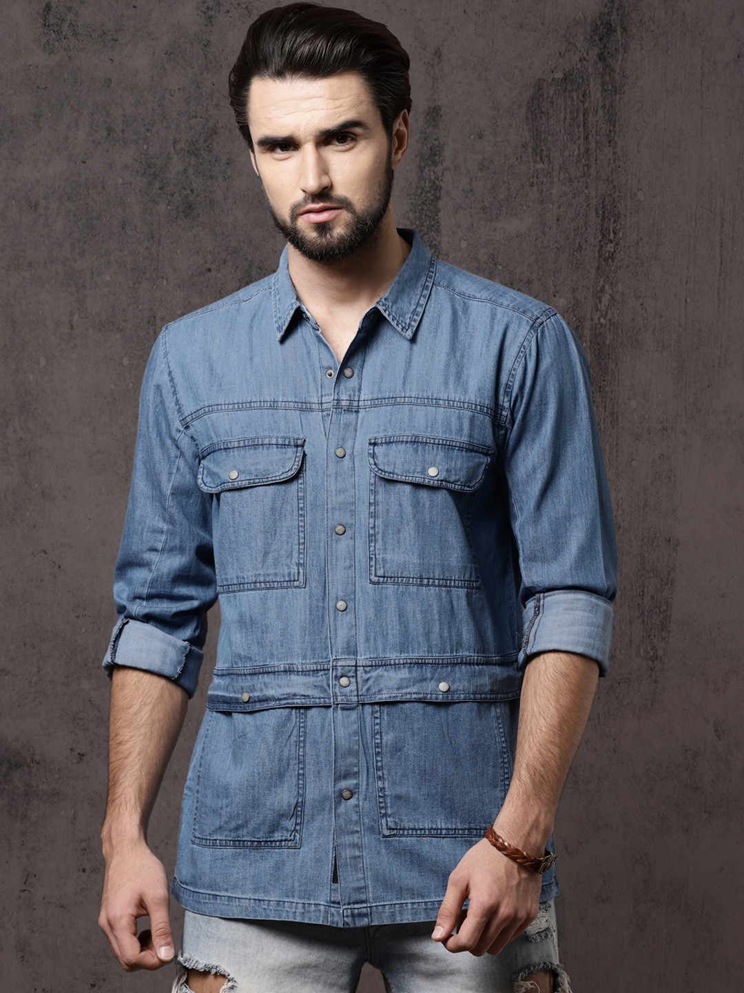 Buy RDSTR Men Blue Regular Fit Solid Denim Utility Casual Shirt