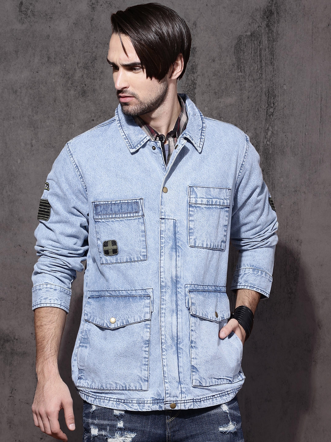 Buy Roadster Men Blue Solid Denim Jacket - Jackets for Men 2128034 | Myntra