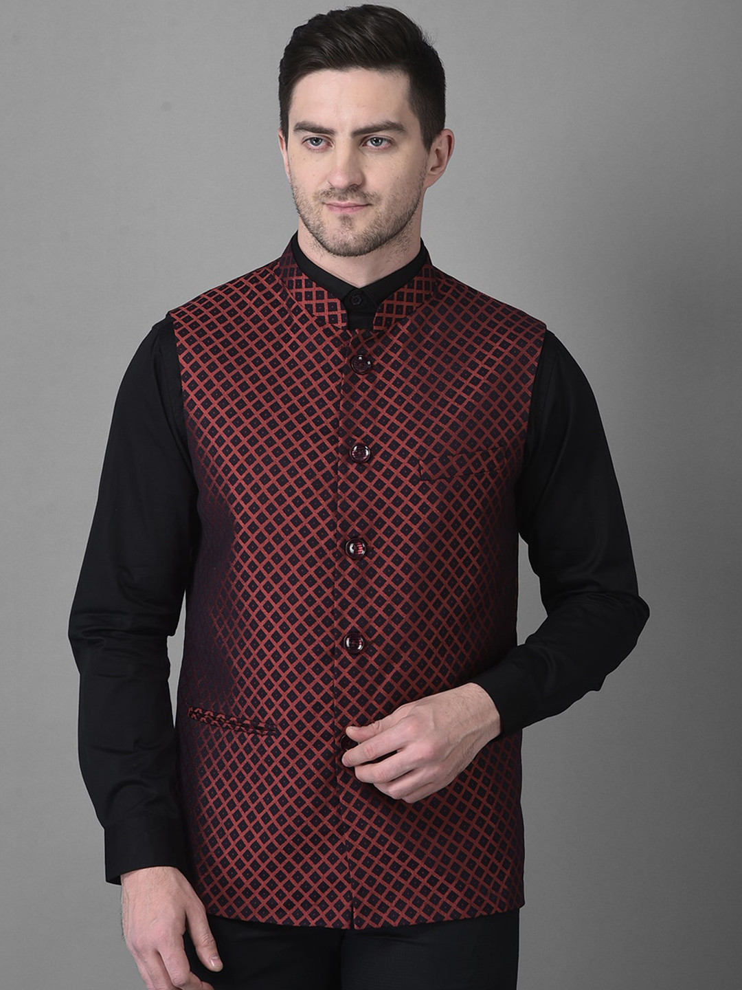 Men's Embellished Blue Slim Fit Nehru Jacket