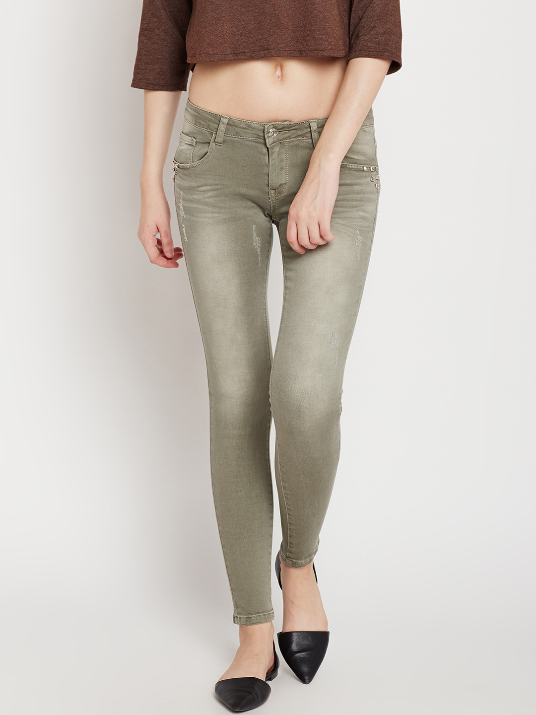 Buy Deal Jeans Women Beige Skinny Fit Mid Rise Low Distress Stretchable Jeans Jeans for Women