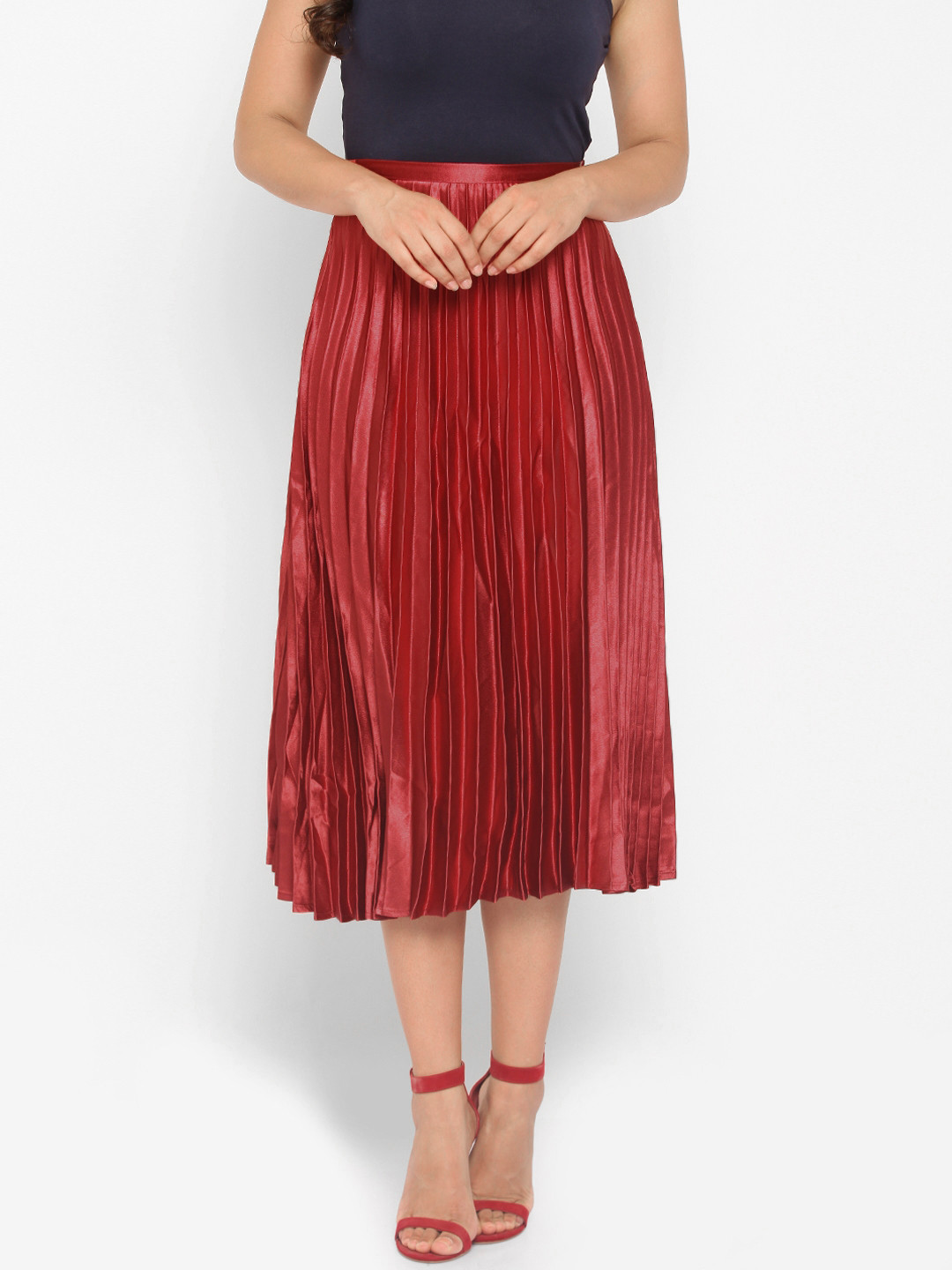 Buy Deal Jeans Maroon Accordion Pleated Midi A Line Skirt Skirts for