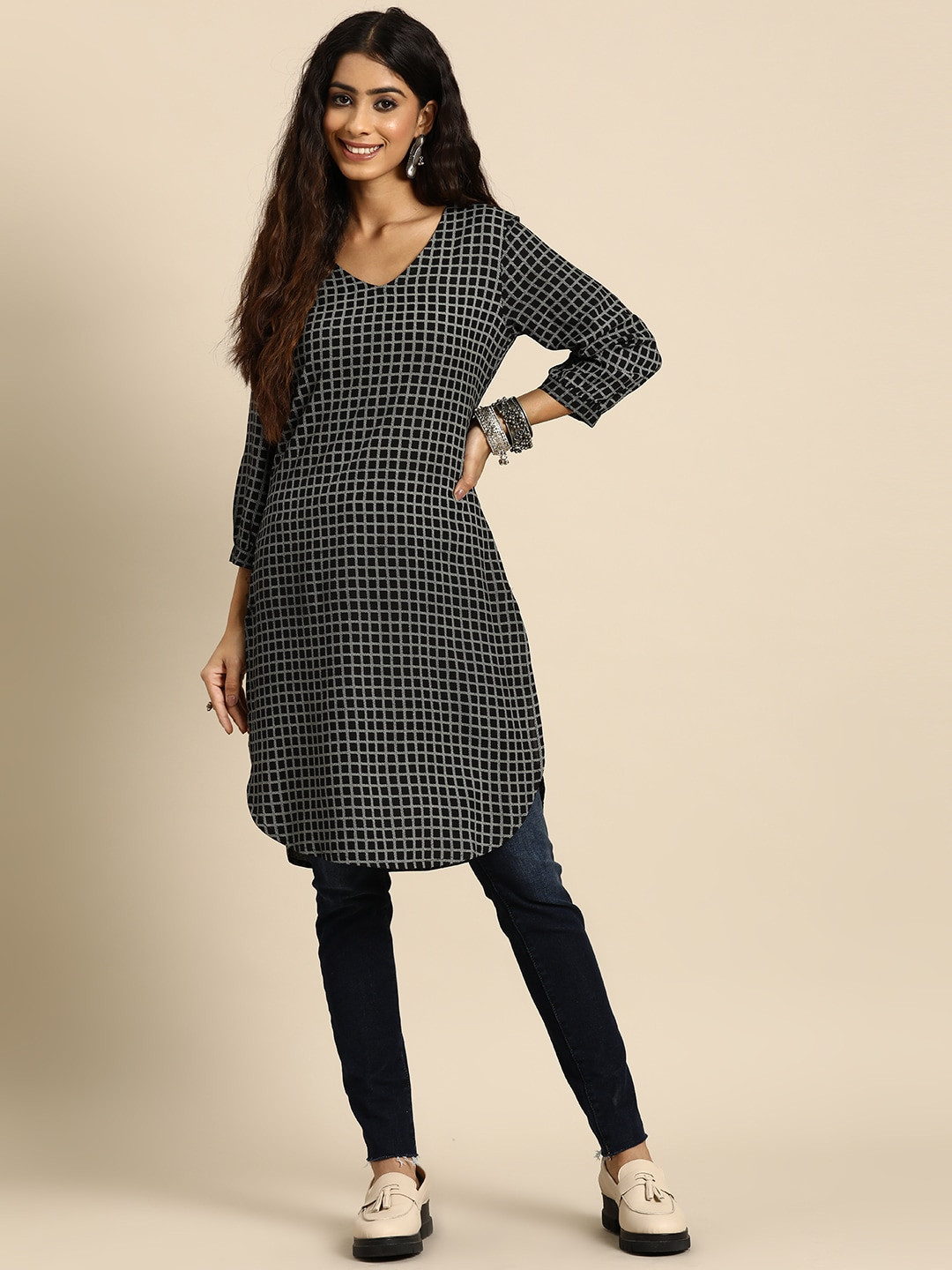 Buy Sangria Checked Puff Sleeve Kurta Kurtas for Women 21292674 Myntra