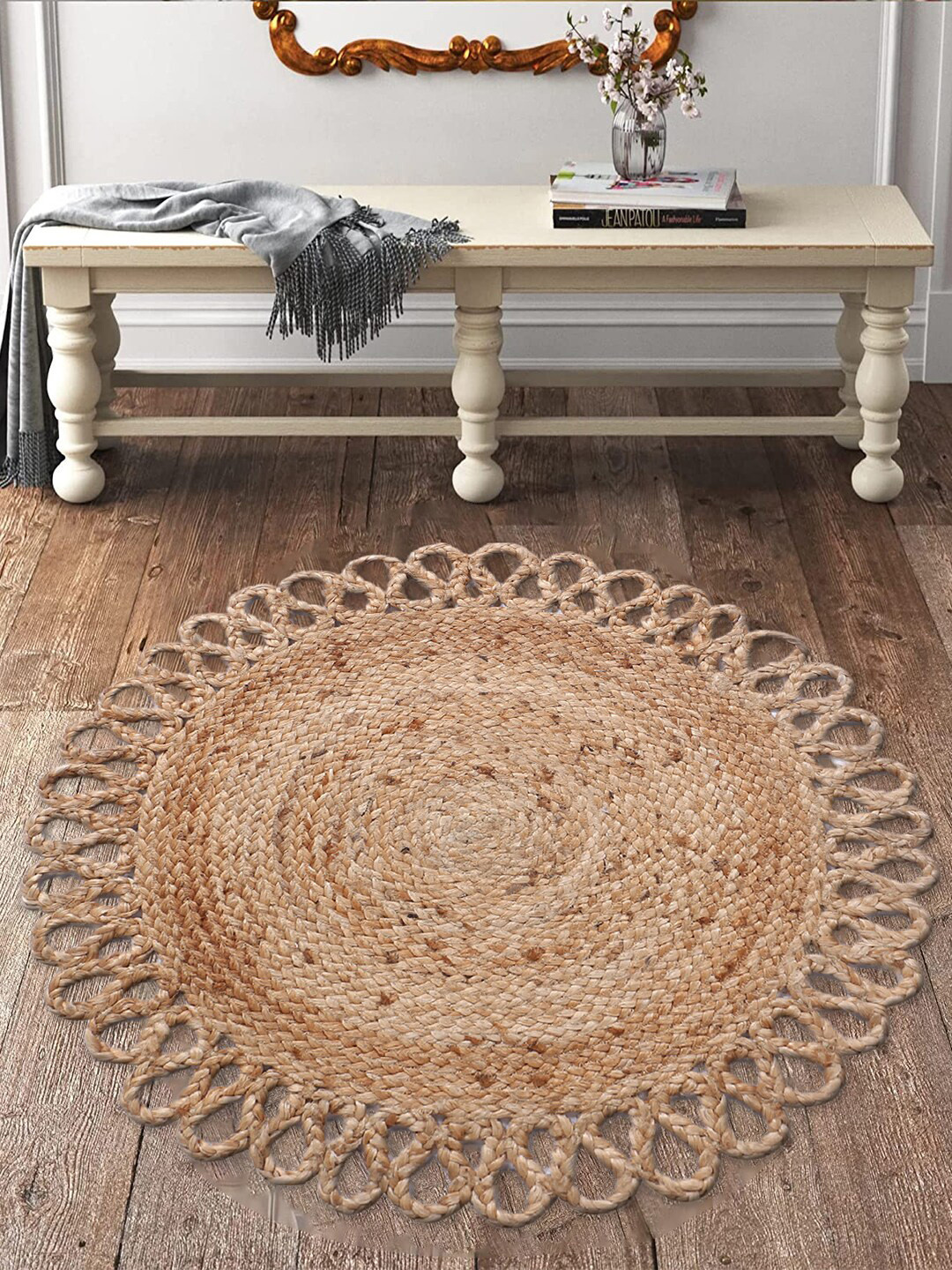 Buy Kuber Industries Brown Geometric Printed Circular Carpet Carpets