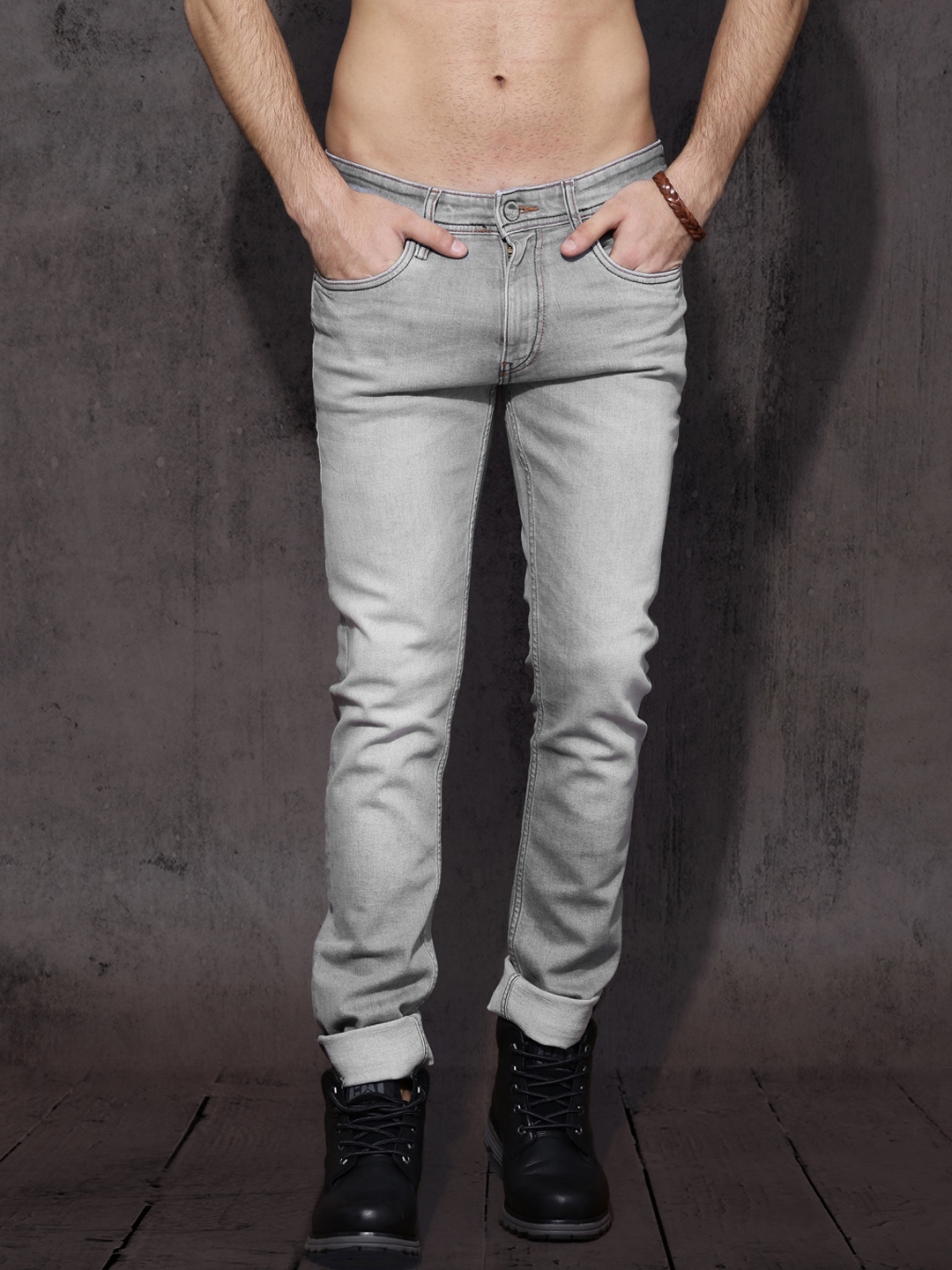 Buy Roadster Men Grey Skinny Fit Mid Rise Clean Look Premium Stretchable Jeans Jeans For Men 