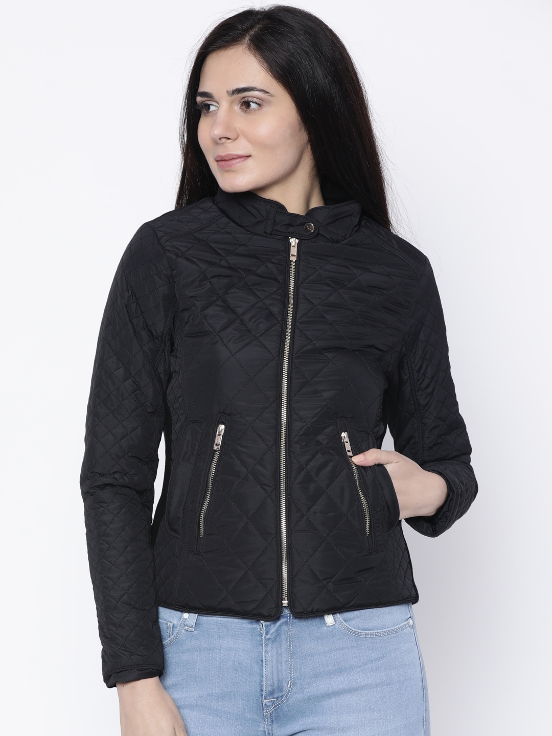Buy Madame Women Black Solid Quilted Jacket - Jackets for Women 2130001 ...