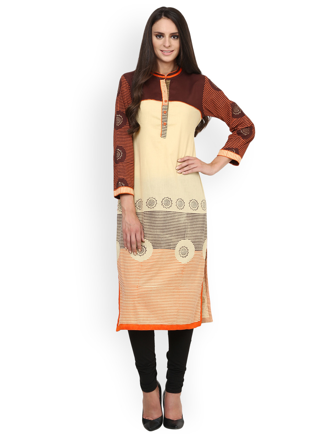 Buy Tulsattva Women Cream Coloured Printed Straight Kurta Kurtas for