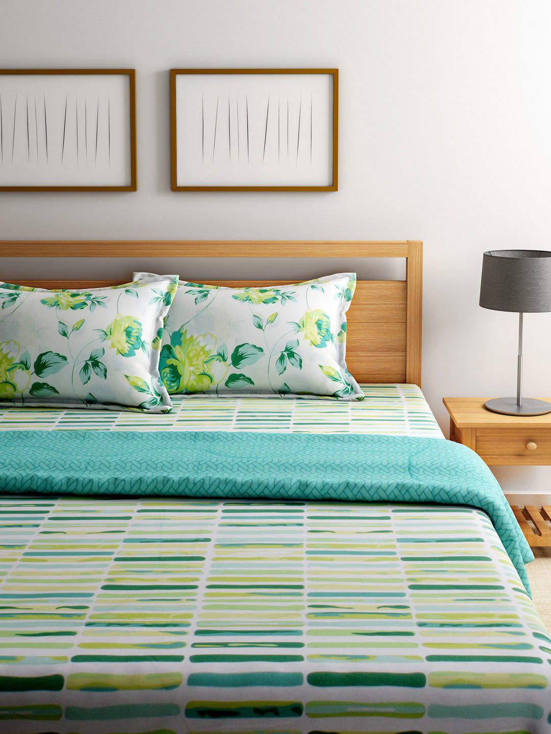Buy Portico New York Green & Turquoise Blue Printed Bedding Set With