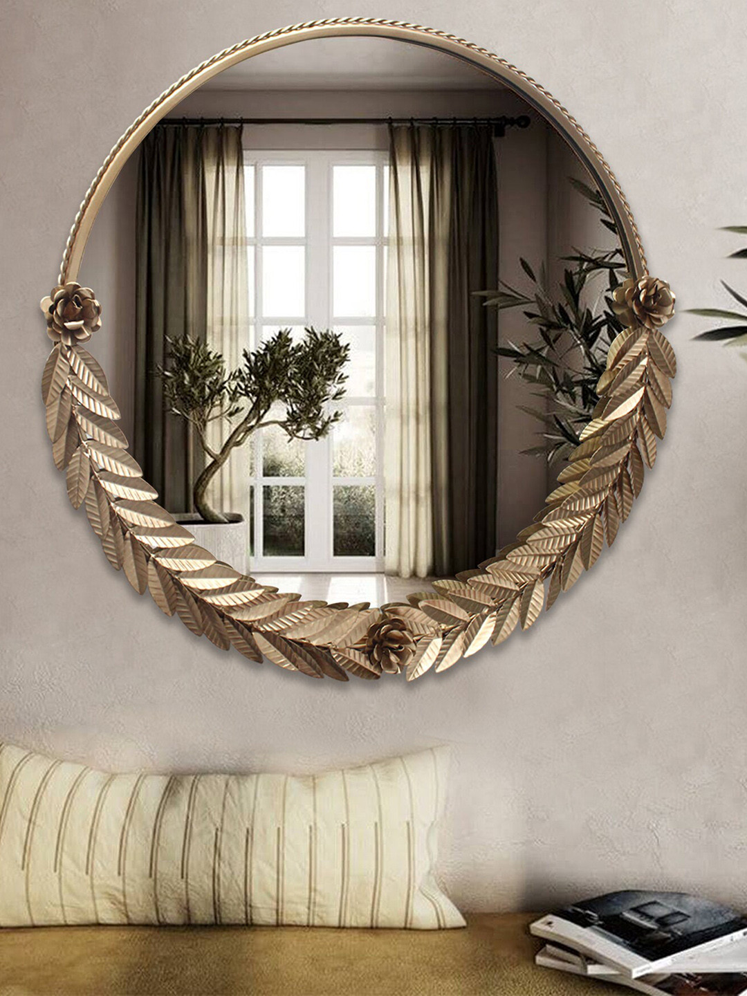 Buy SHREE KALA HOME DECOR Mirror My Look Bronze Leaf And Rose Framed Decorative Wall Mirror ...