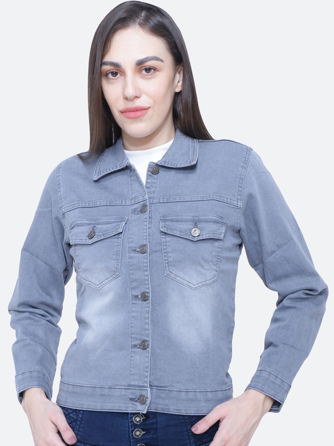Buy FCK 3 Women Grey Denim Jacket Jackets for Women 21304544 Myntra