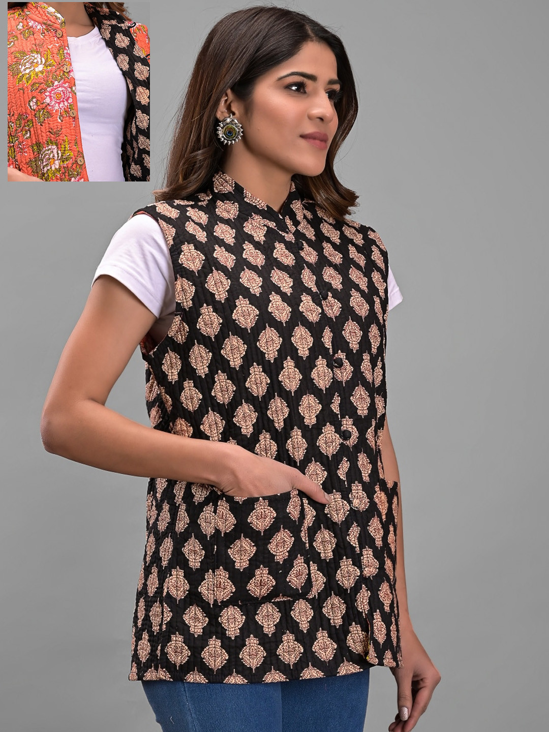 Buy Apratim Women Reversible Longline Cotton Tailored Jacket Jackets