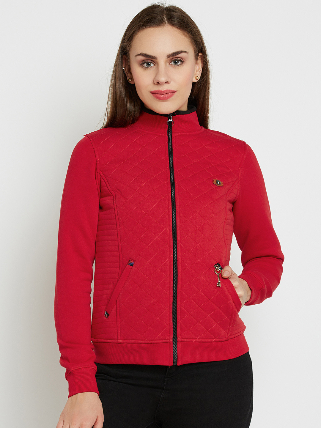 Buy Madame Women Red Solid Quilted Jacket - Jackets for Women 2130871 | Myntra
