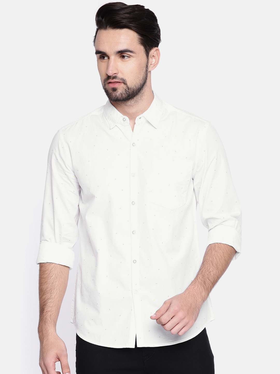 Buy Lee Men White Slim Fit Printed Casual Shirt - Shirts for Men ...