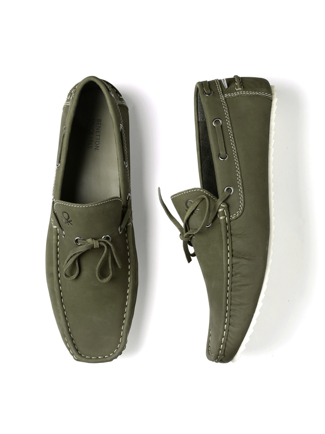 Buy United Colors Of Men Olive Green Leather Boat