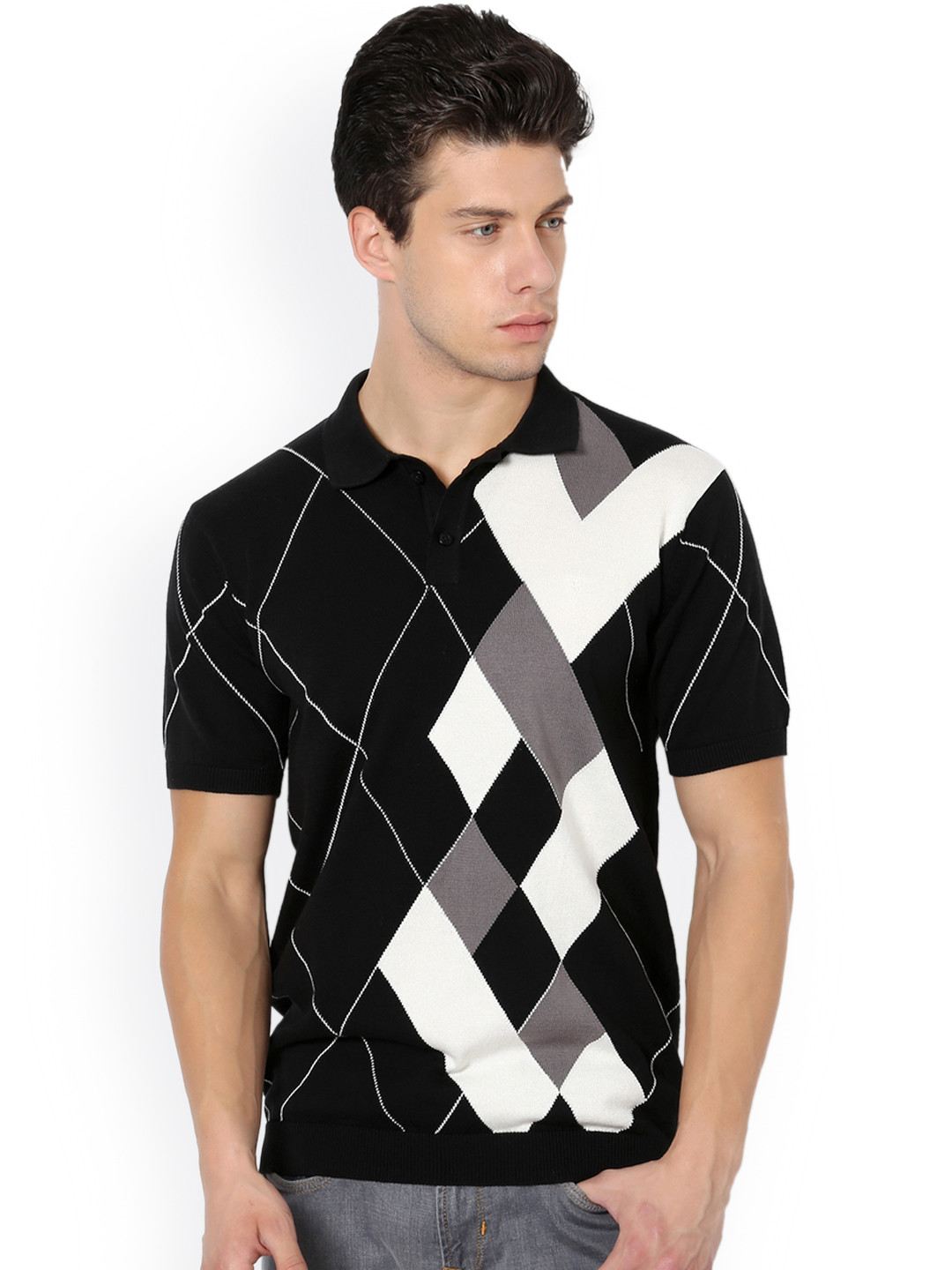 Buy Van Heusen Men Black Printed Polo Collar T Shirt Tshirts for Men