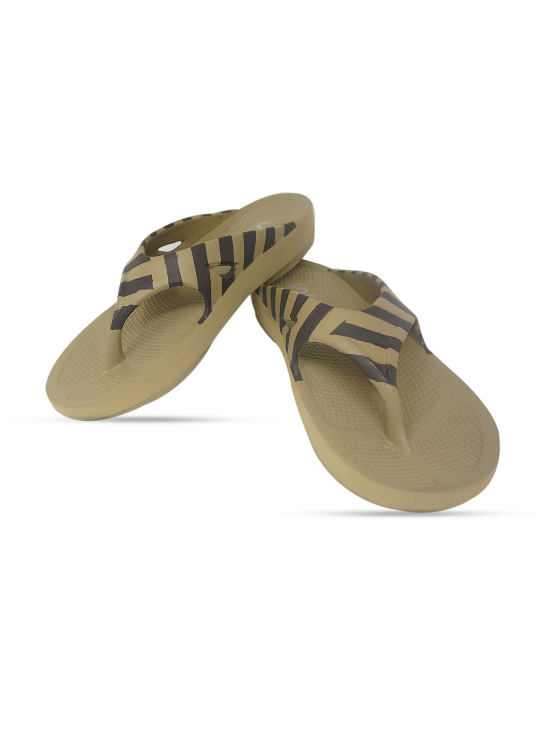 Buy Doubleu Men Khaki & Brown Striped Rubber Thong Flip Flops Flip