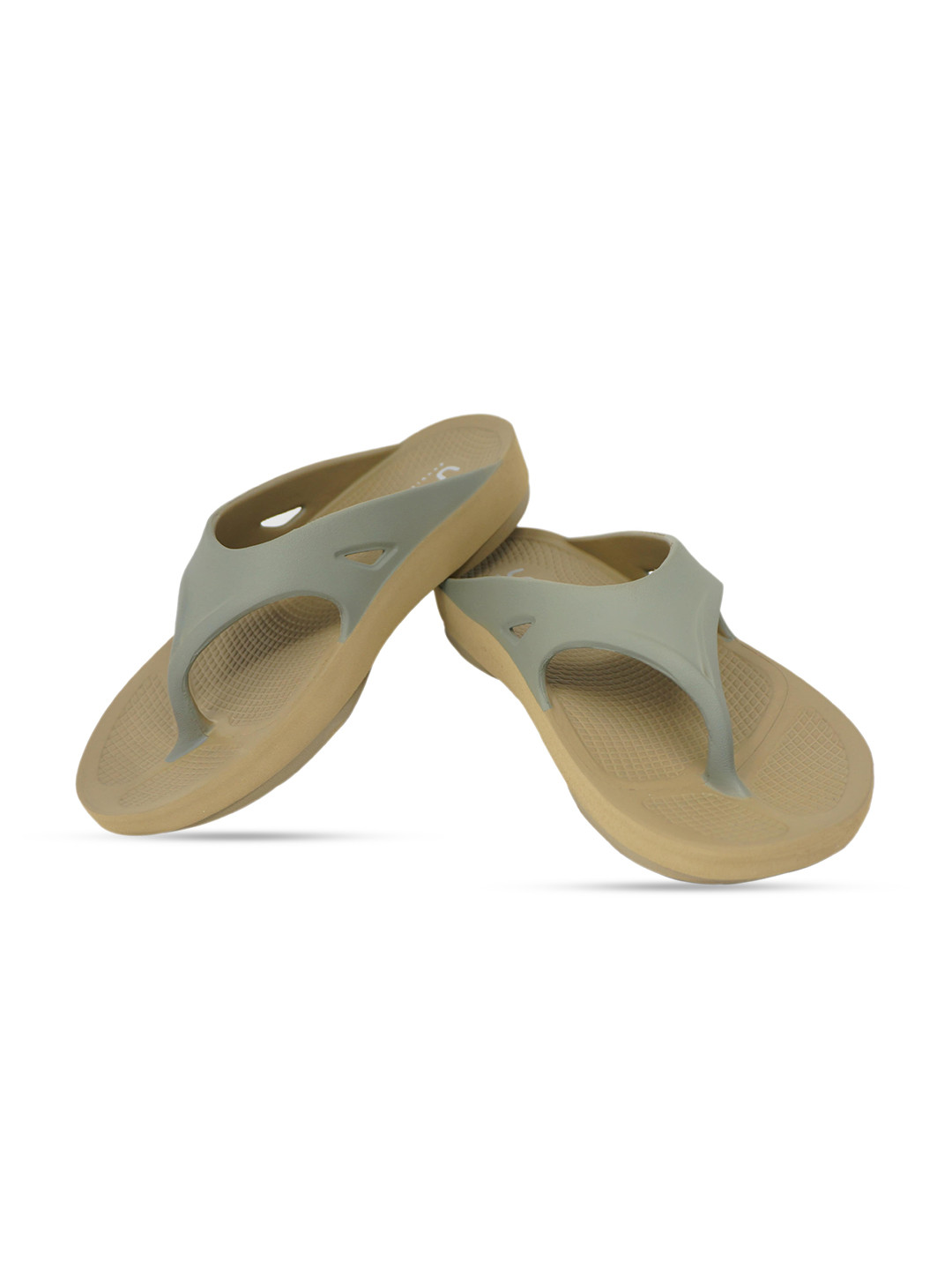 Buy Doubleu Men Khaki & Grey Colourblocked Rubber Thong Flip Flops