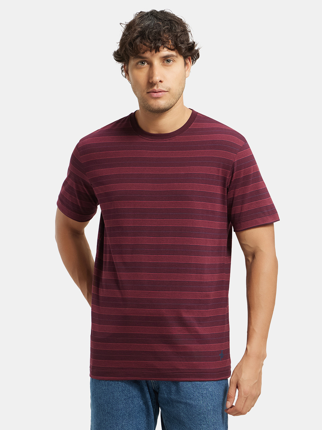 Buy Jockey Super Combed Cotton Rich Striped Round Neck Half Sleeve ...