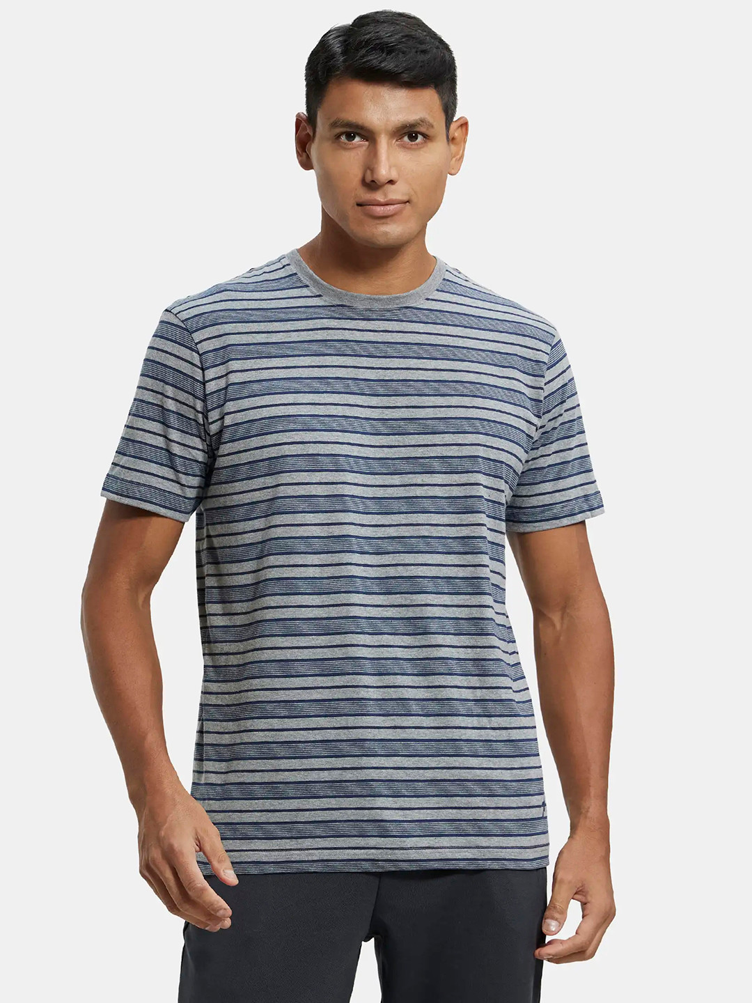 Buy Jockey Super Combed Cotton Rich Striped Round Neck Half Sleeve ...