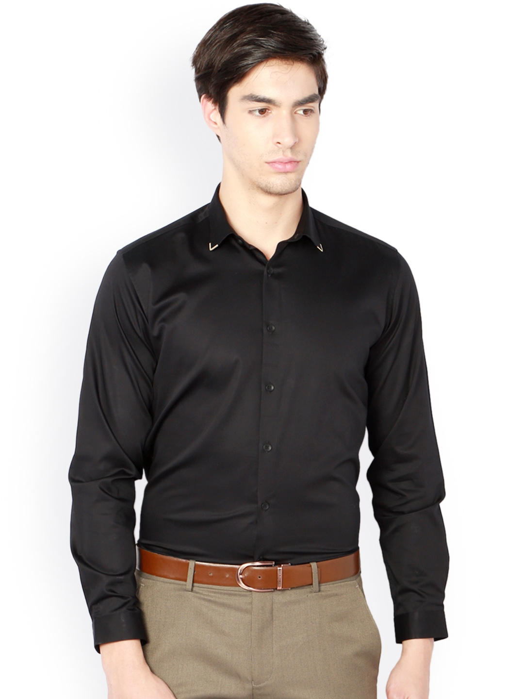 Buy V Dot Men Black Slim Fit Solid Formal Shirt - Shirts for Men ...