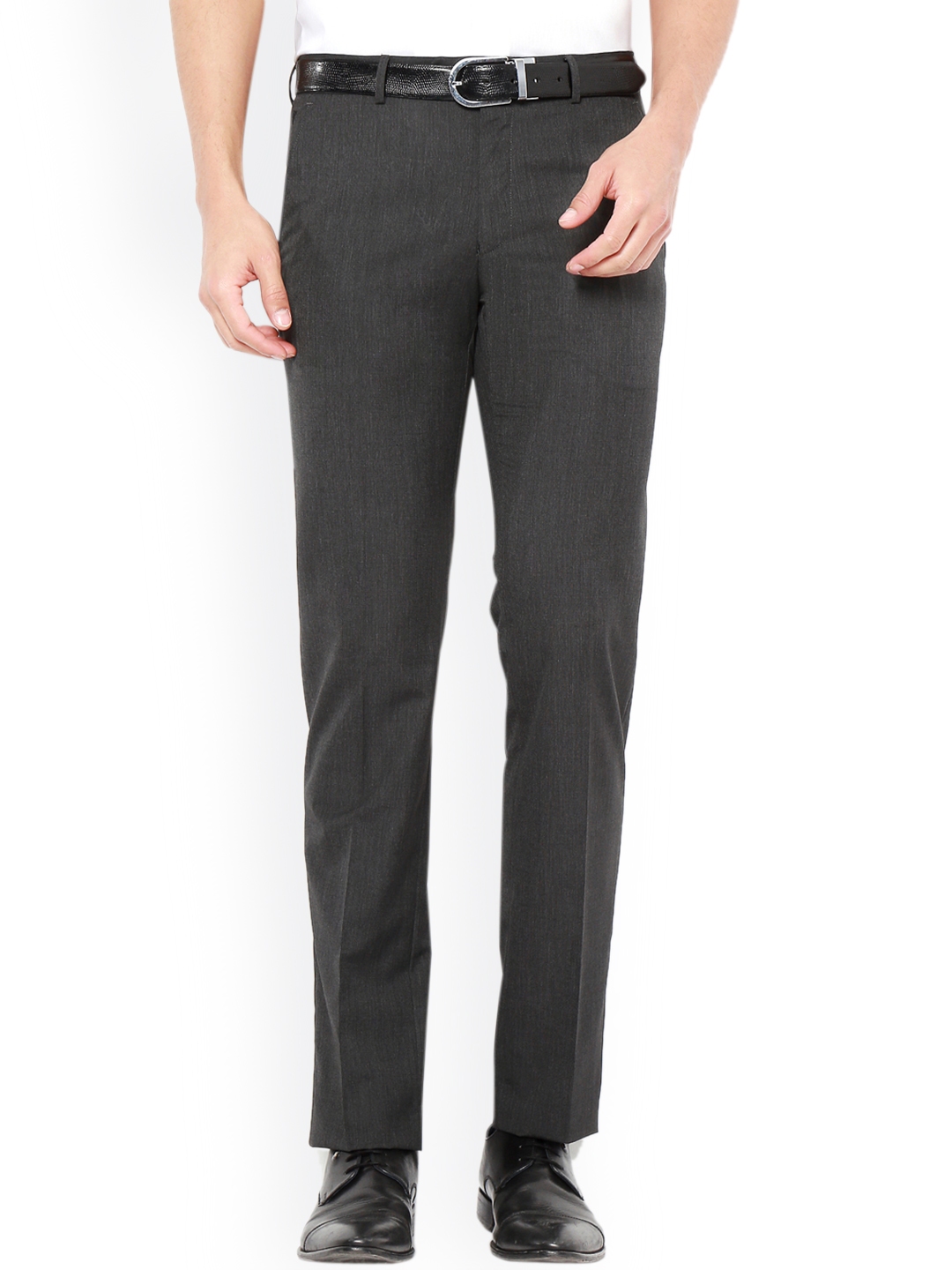Buy Van Heusen Men Grey Slim Fit Solid Trousers - Trousers for Men ...