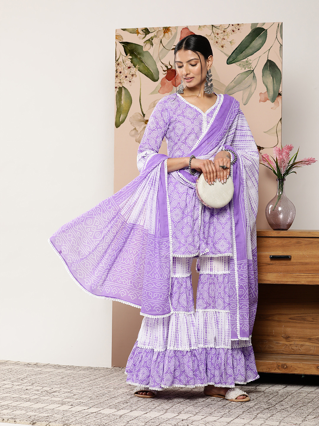 Buy Libas Women Bandhani Printed Empire Pure Cotton Kurti With Sharara