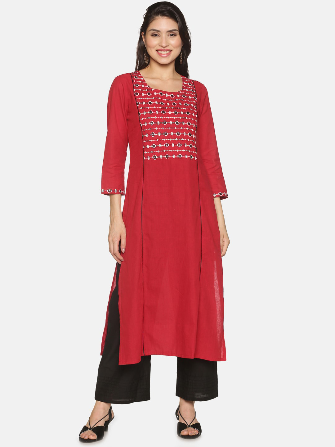 Buy Saffron Threads Embroidered Panelled Cotton Kurta Kurtas for Women 21327450 Myntra